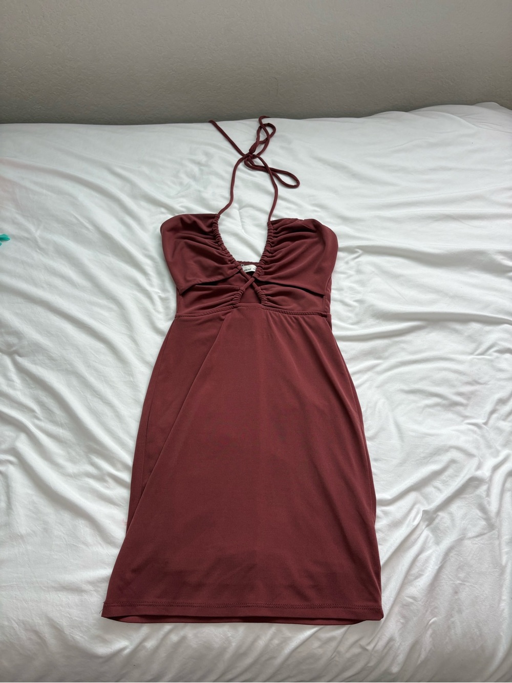 Halter Neck Ruched Bodycon Dress - Brown